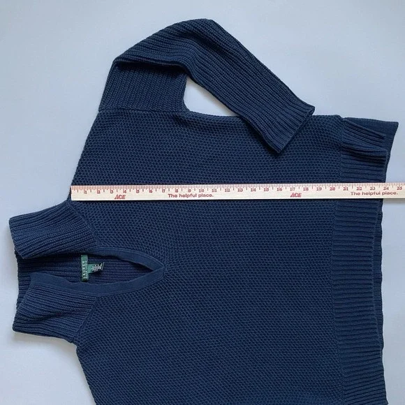 Lauren‎ Ralph Lauren Shawl Collar Fisherman Knit Sweater Navy Blue Size L Large - Picture 10 of 16